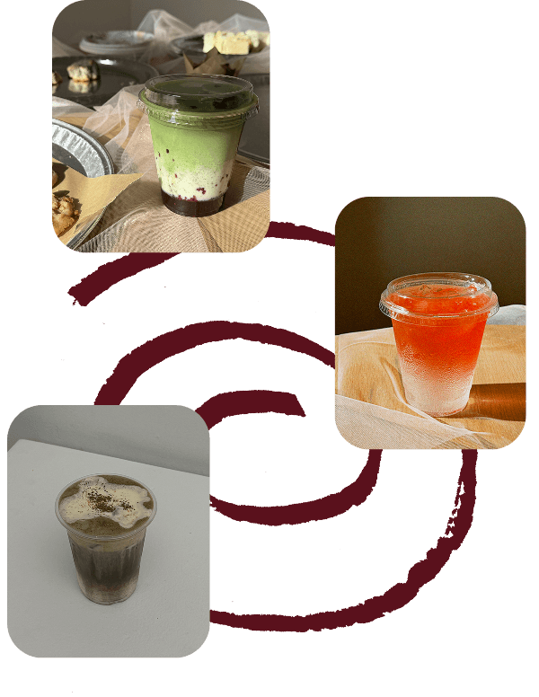Three original Lai drinks: matcha, a fruit refresher, and coffee